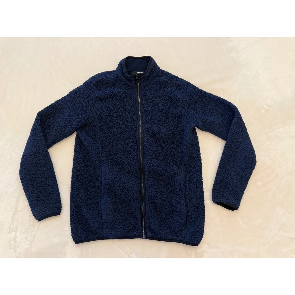 Lands End Womens Navy Blue Sherpa Fleece Fullâ Zip Jacket Mock Neck Small 6-8